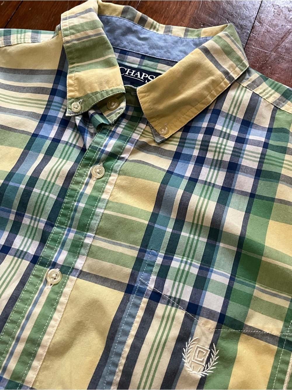 Chaps Yellow, Green & Blue Plaid Button-Down Shirt